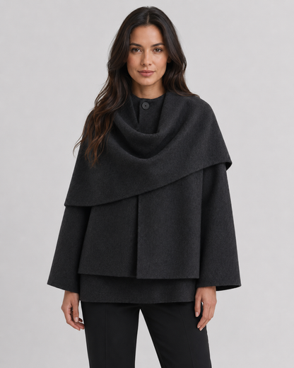 Women's Cape Coat - Scarf Collar Draped Oversized Fit