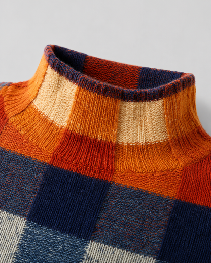 Women's Turtleneck Sweater - Check Knit Long Sleeve