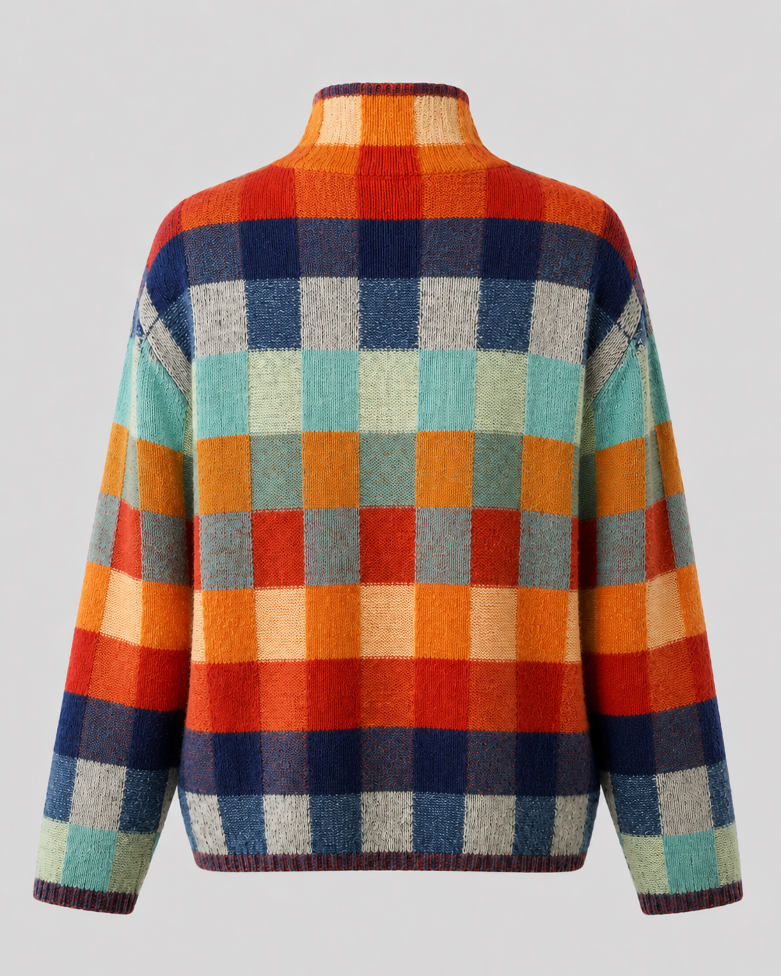 Women's Turtleneck Sweater - Check Knit Long Sleeve
