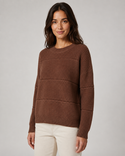 Women's Chunky Knit Sweater - Relaxed Crew Neck