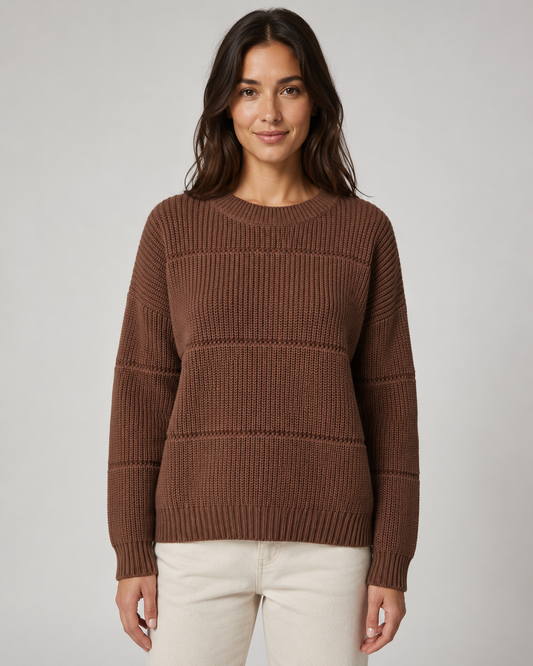 Women's Chunky Knit Sweater - Relaxed Crew Neck