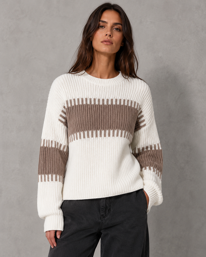 Women's Color Block Sweater - Crew Neck Relaxed Fit