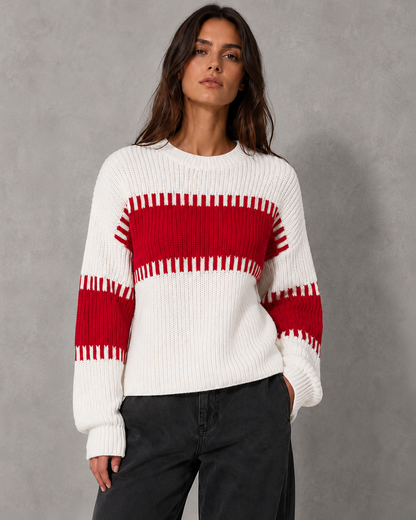 Women's Color Block Sweater - Crew Neck Relaxed Fit