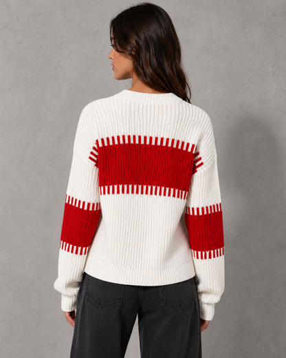Women's Color Block Sweater - Crew Neck Relaxed Fit