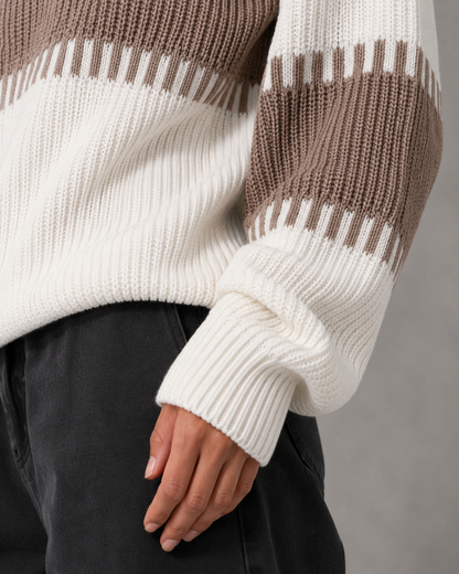 Women's Color Block Sweater - Crew Neck Relaxed Fit
