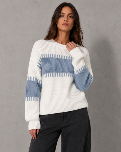 Women's Color Block Sweater - Crew Neck Relaxed Fit