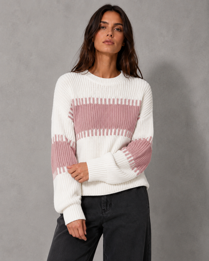 Women's Color Block Sweater - Crew Neck Relaxed Fit