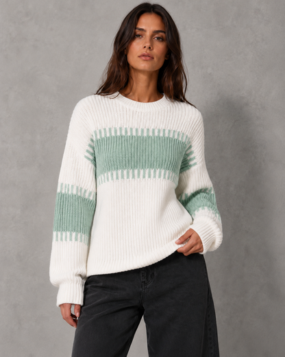 Women's Color Block Sweater - Crew Neck Relaxed Fit