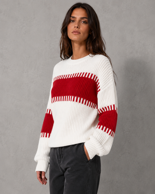Women's Color Block Sweater - Crew Neck Relaxed Fit