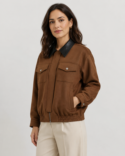 Women's Suede Barn Jacket - Cropped Casual Jacket