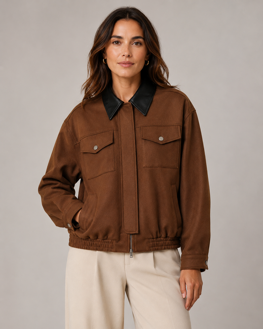 Women's Suede Barn Jacket - Cropped Casual Jacket