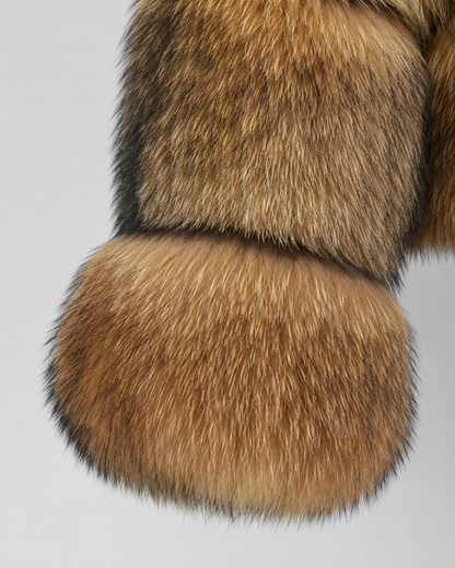 Women's Faux Fur Jacket - Cropped Brown Oversized Collar