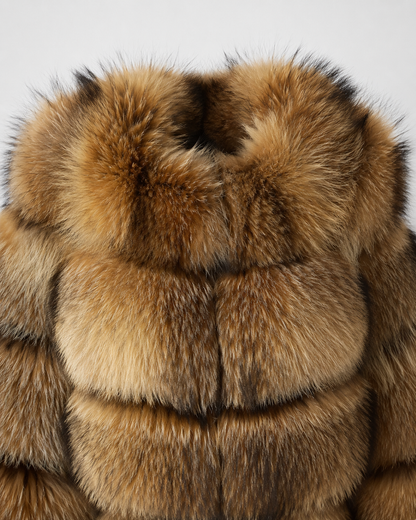 Women's Faux Fur Jacket - Cropped Brown Oversized Collar