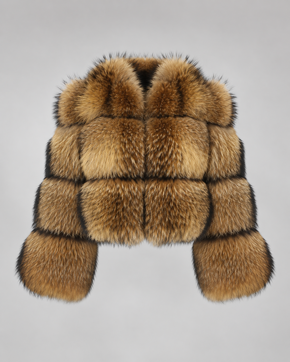 Women's Faux Fur Jacket - Cropped Brown Oversized Collar