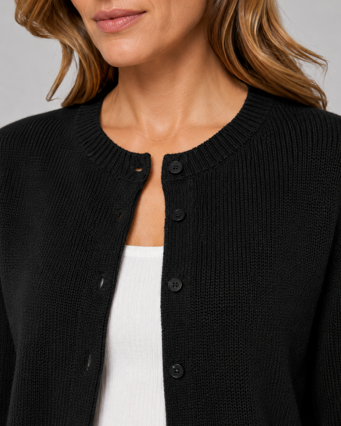 Women's Cropped Cardigan - Button Front Crew Neck Sweater