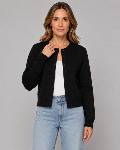 Women's Cropped Cardigan - Button Front Crew Neck Sweater