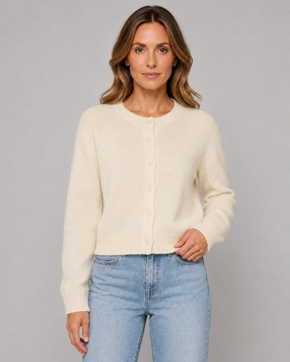 Women's Cropped Cardigan - Button Front Crew Neck Sweater