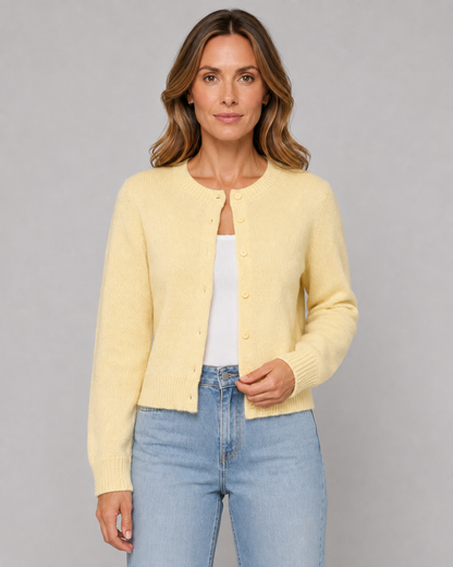 Women's Cropped Cardigan - Button Front Crew Neck Sweater