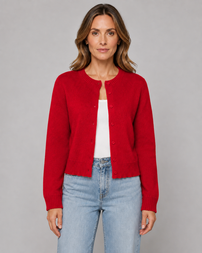 Women's Cropped Cardigan - Button Front Crew Neck Sweater