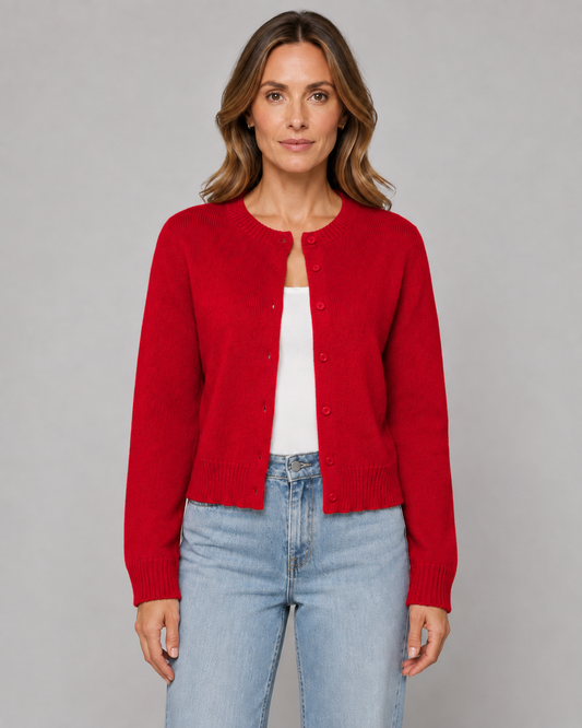 Women's Cropped Cardigan - Button Front Crew Neck Sweater