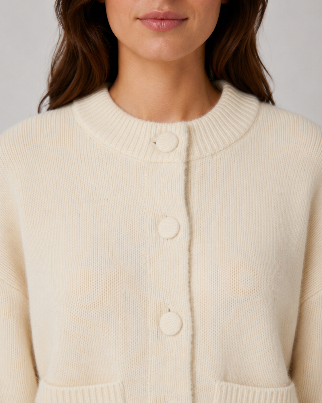Women's Chunky Knit Cardigan - Cropped Button Front with Pockets