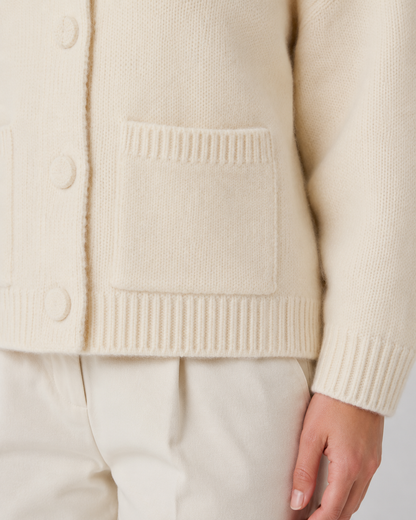 Women's Chunky Knit Cardigan - Cropped Button Front with Pockets