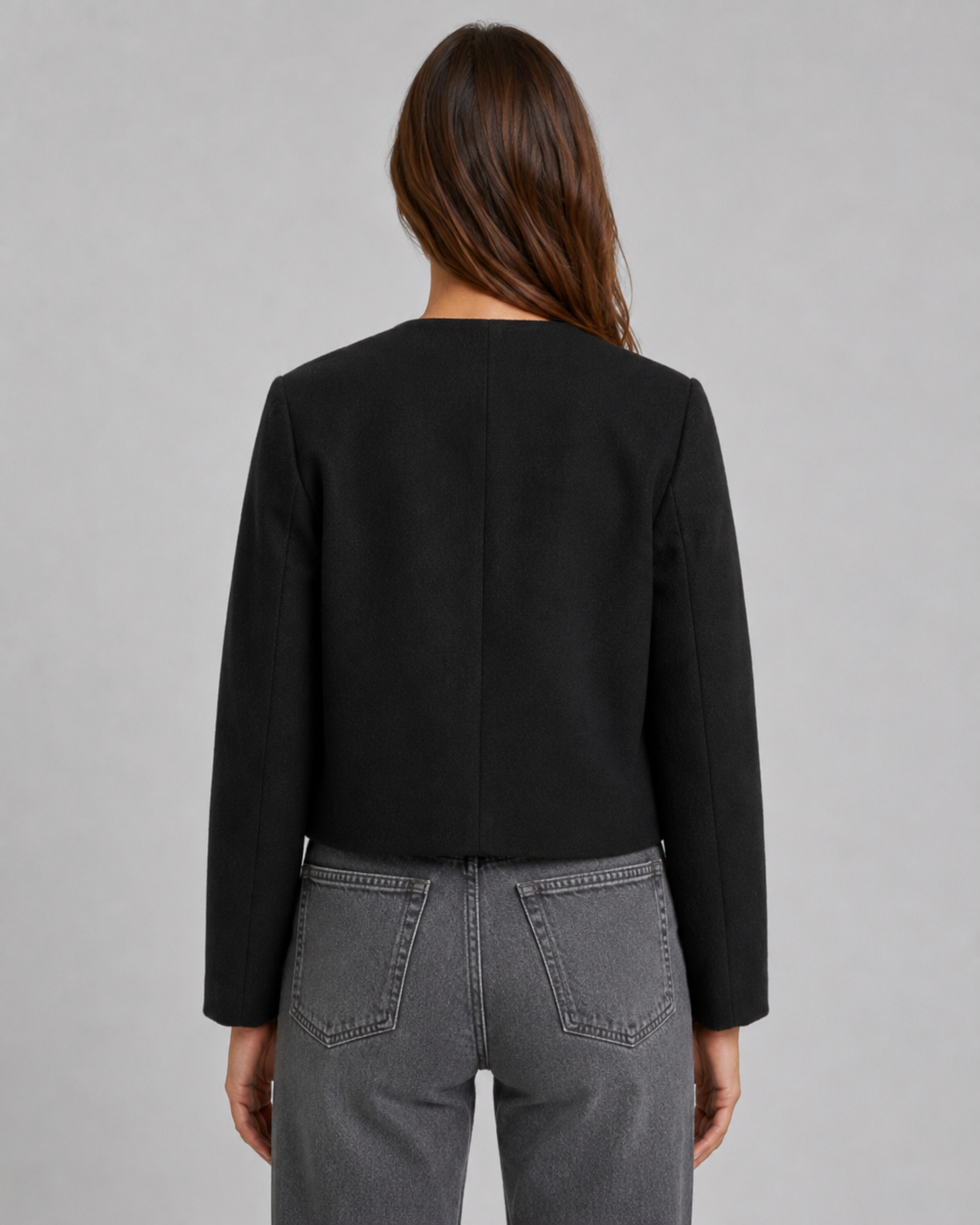 Women's Cropped Jacket - Collarless Button Front Jacket with Gold Buttons