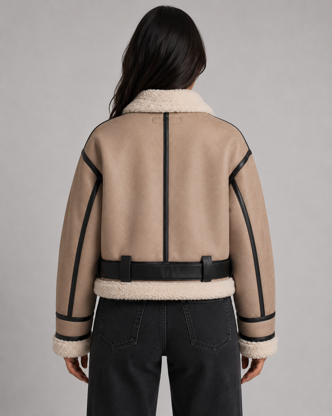 Women's Aviator Jacket - Faux Leather Shearling Collar