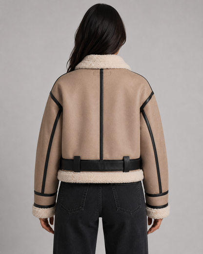 Women's Aviator Jacket - Faux Leather Shearling Collar