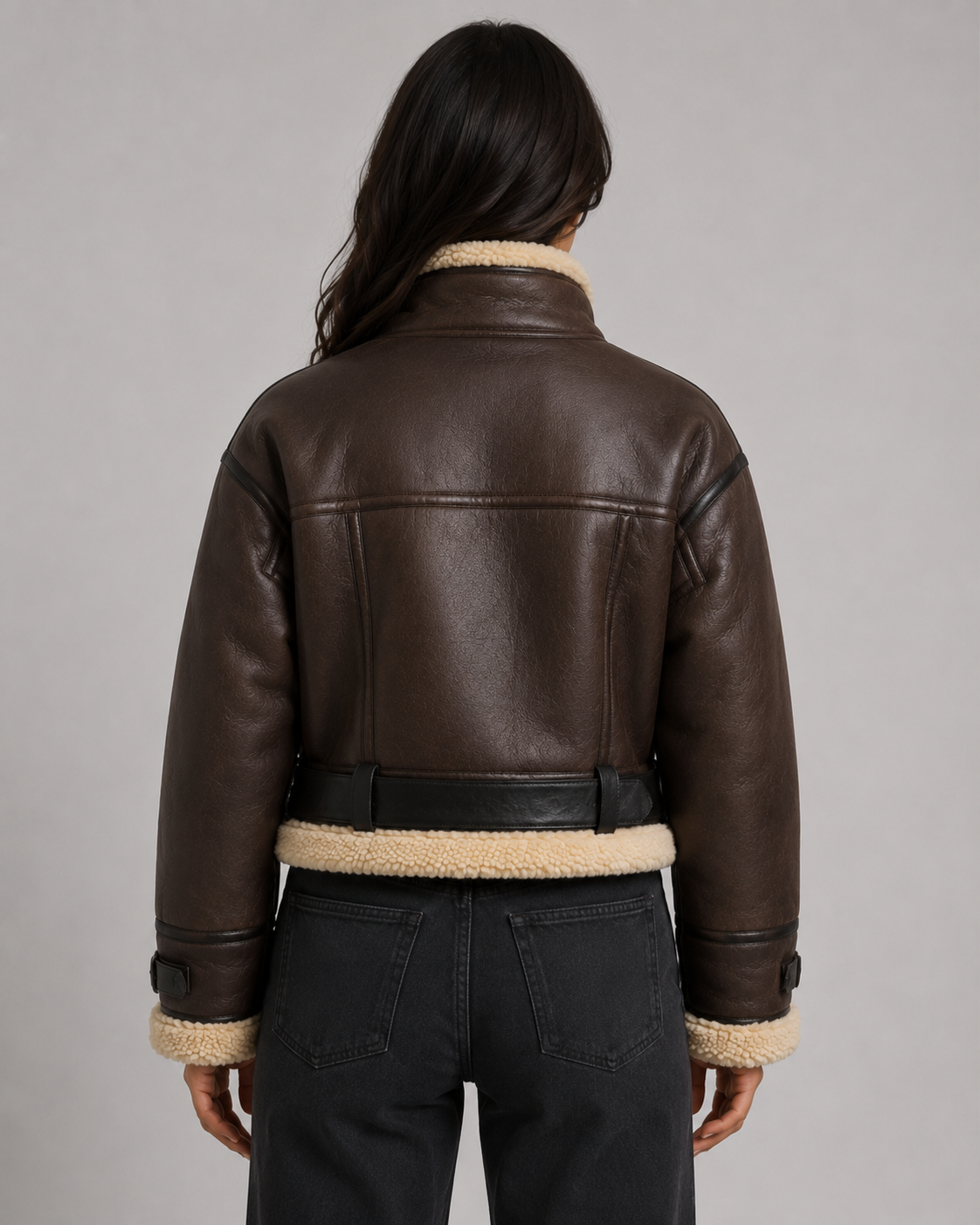 Women's Aviator Jacket - Faux Leather Shearling Collar