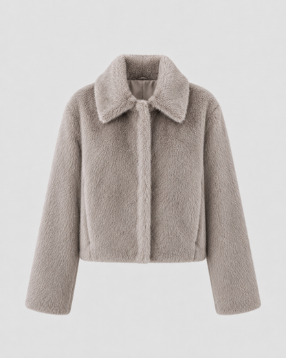 Women's Faux Fur Jacket - Cropped Wide Collar Winter Coat