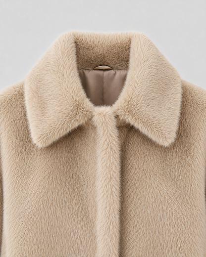 Women's Faux Fur Jacket - Cropped Wide Collar Winter Coat