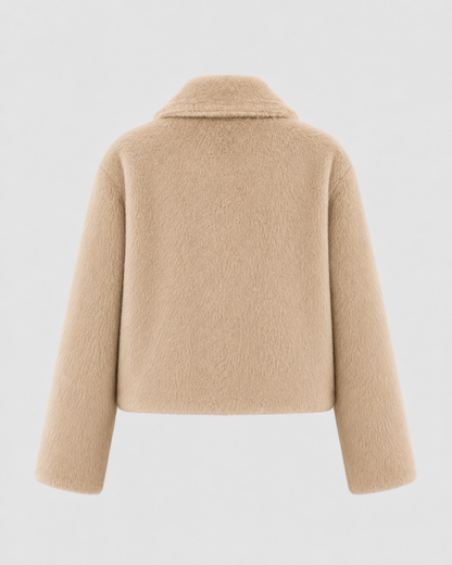 Women's Faux Fur Jacket - Cropped Wide Collar Winter Coat