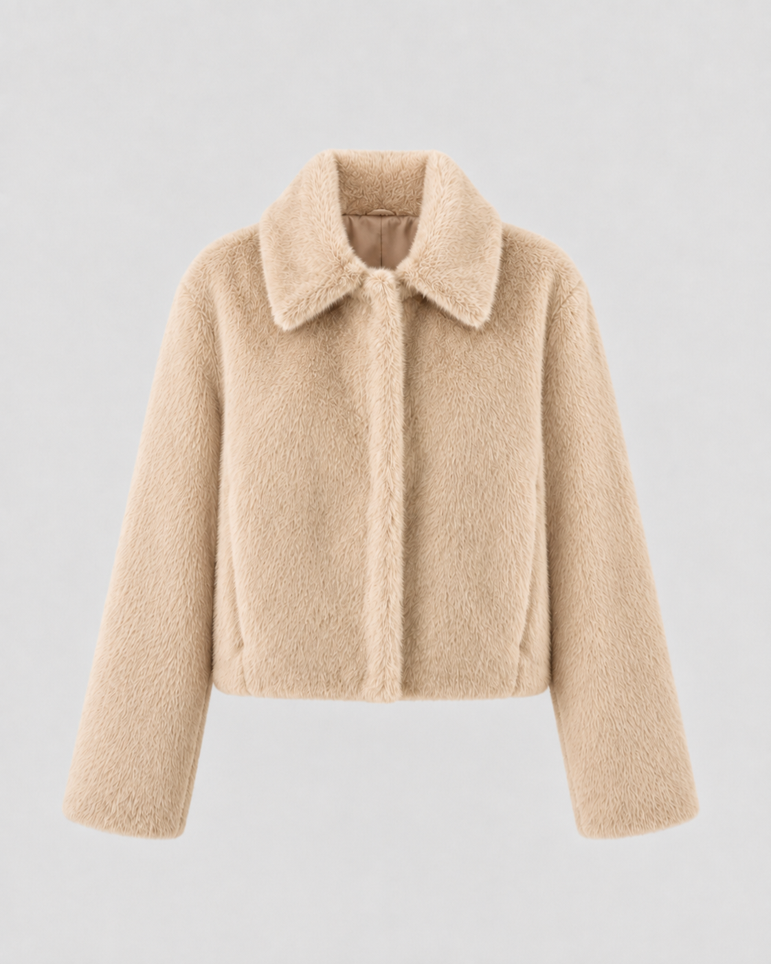 Women's Faux Fur Jacket - Cropped Wide Collar Winter Coat