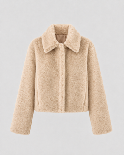 Women's Faux Fur Jacket - Cropped Wide Collar Winter Coat