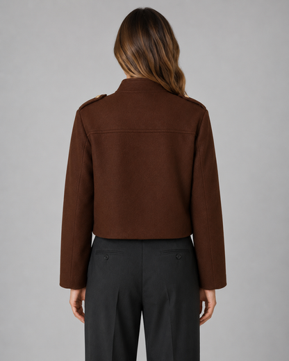 Women's Cropped Jacket - Gold Button Stand Collar Coat