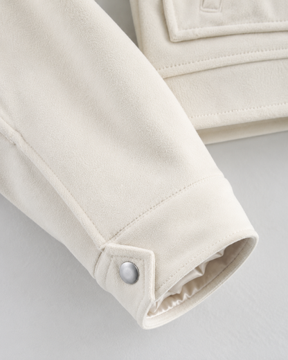 Women's Suede Jacket - Cropped Zip Up Jacket with Pockets