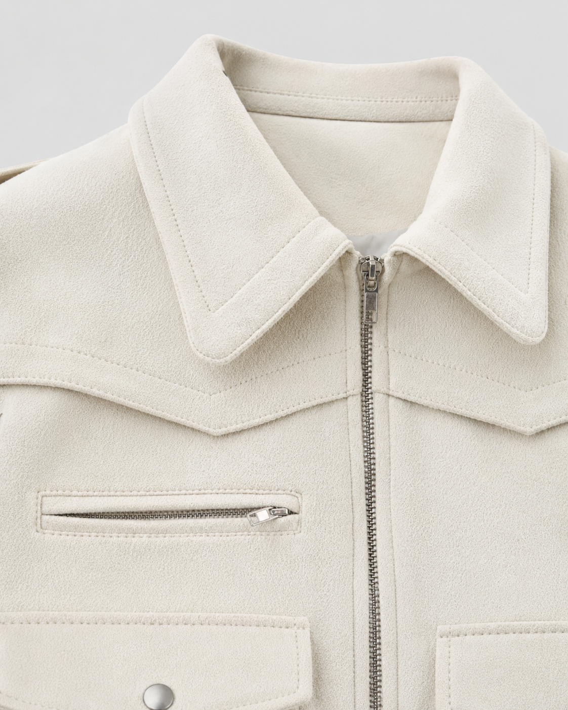 Women's Suede Jacket - Cropped Zip Up Jacket with Pockets