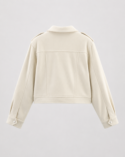 Women's Suede Jacket - Cropped Zip Up Jacket with Pockets
