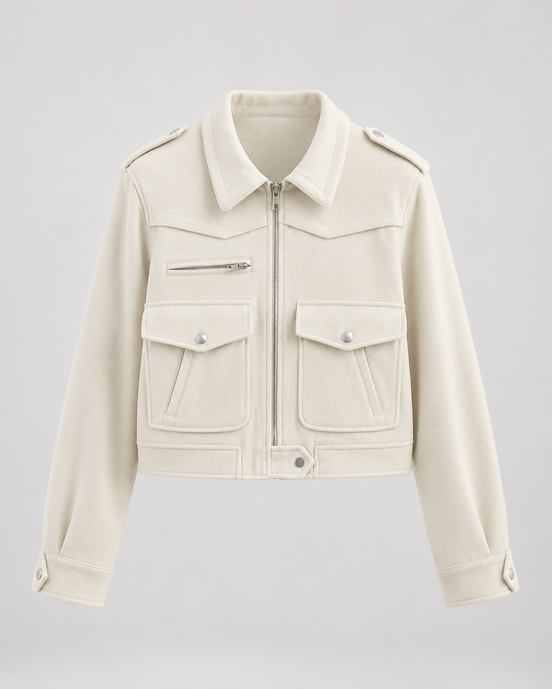 Women's Suede Jacket - Cropped Zip Up Jacket with Pockets
