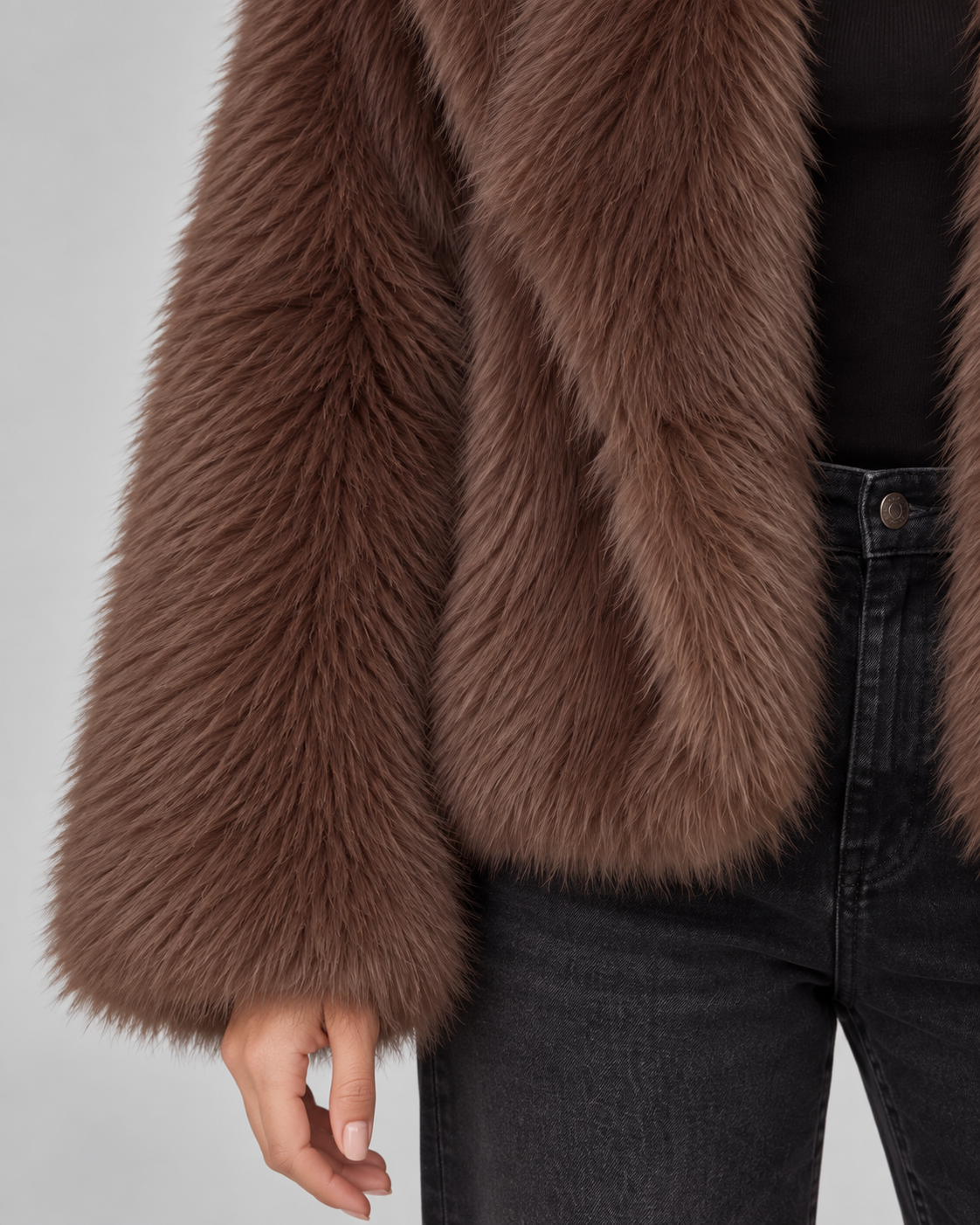 Women's Faux Fur Jacket - Brown Cropped Winter Coat
