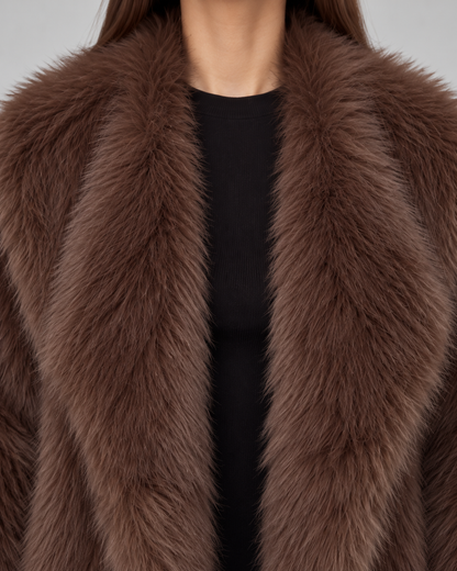 Women's Faux Fur Jacket - Brown Cropped Winter Coat