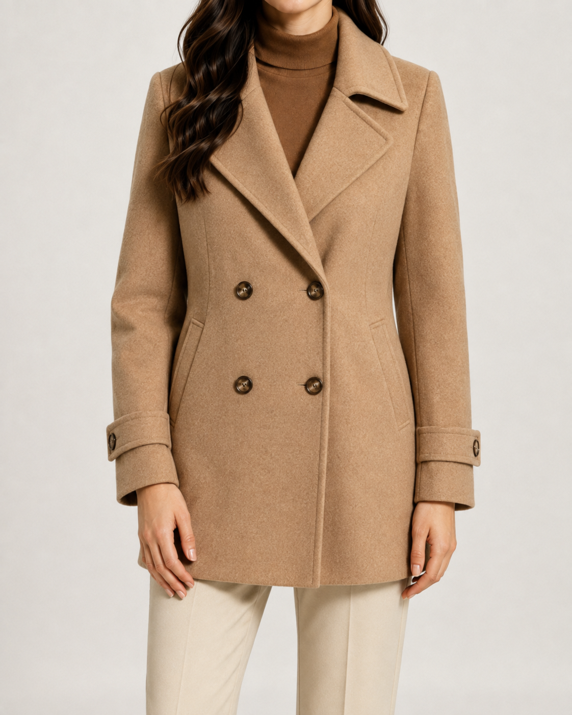 Women's Winter Coat - Double Breasted Short Tailored Coat