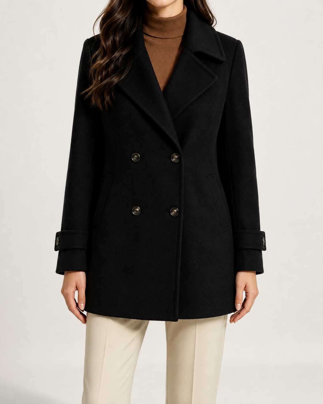 Women's Winter Coat - Double Breasted Short Tailored Coat