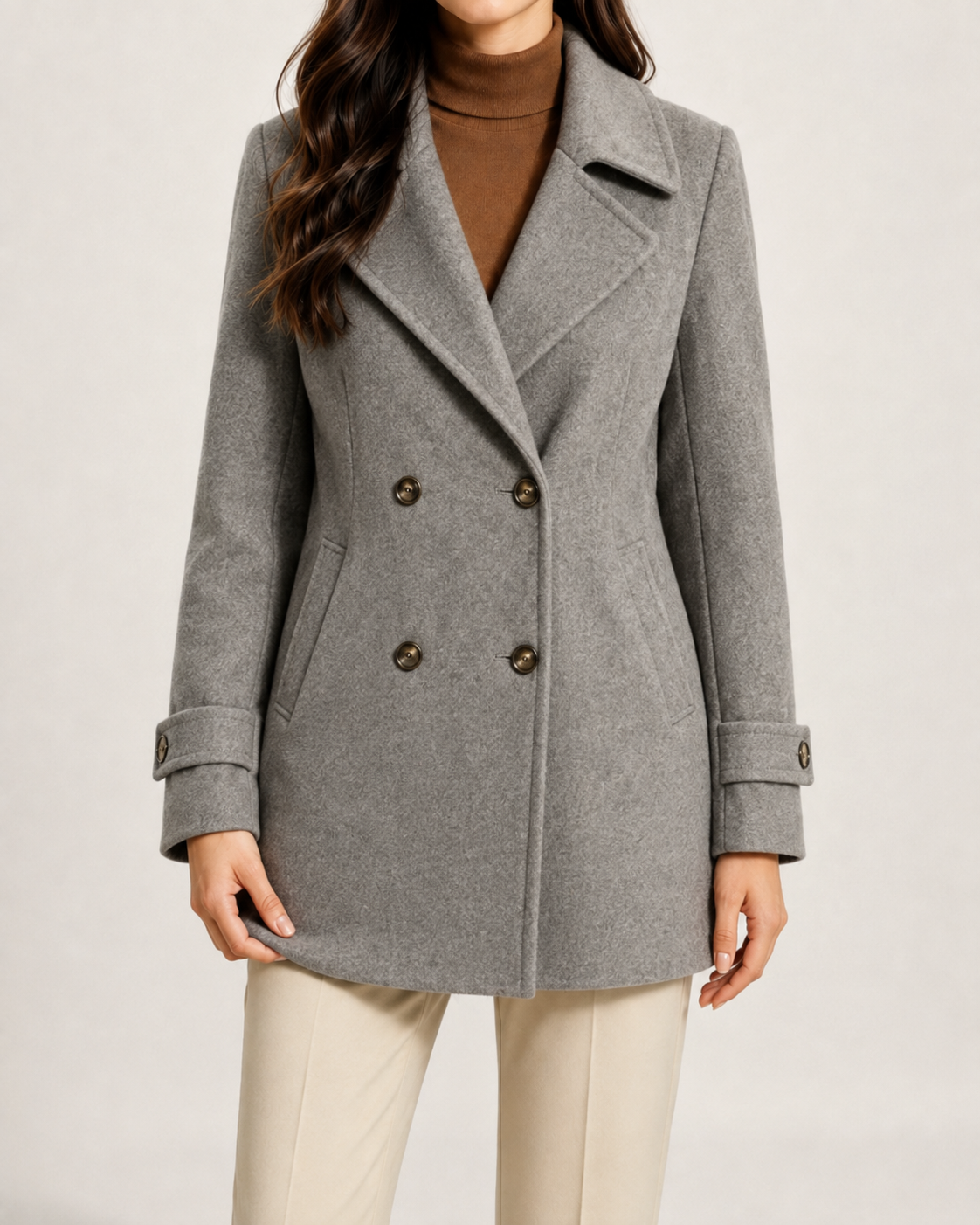 Women's Winter Coat - Double Breasted Short Tailored Coat