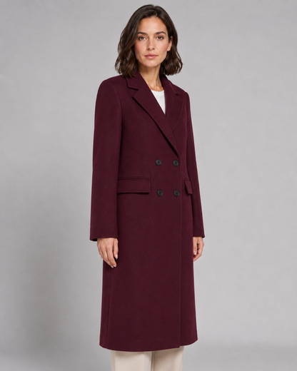 Women's Winter Coat - Long Double Breasted Wool-Style Coat