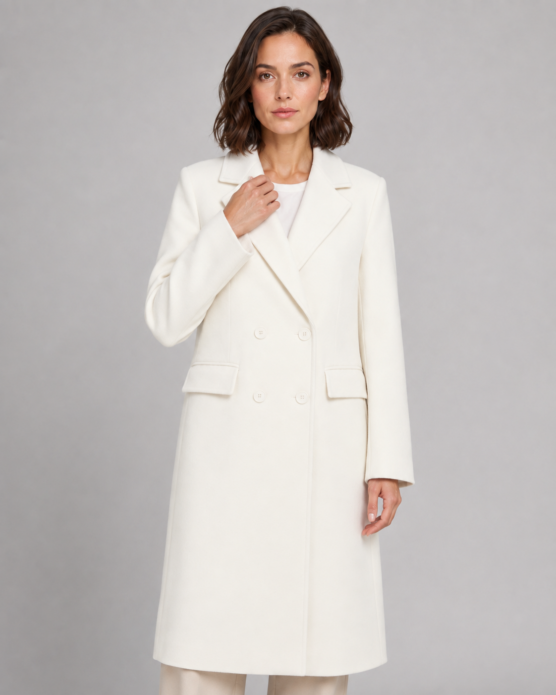 Women's Winter Coat - Long Double Breasted Wool-Style Coat