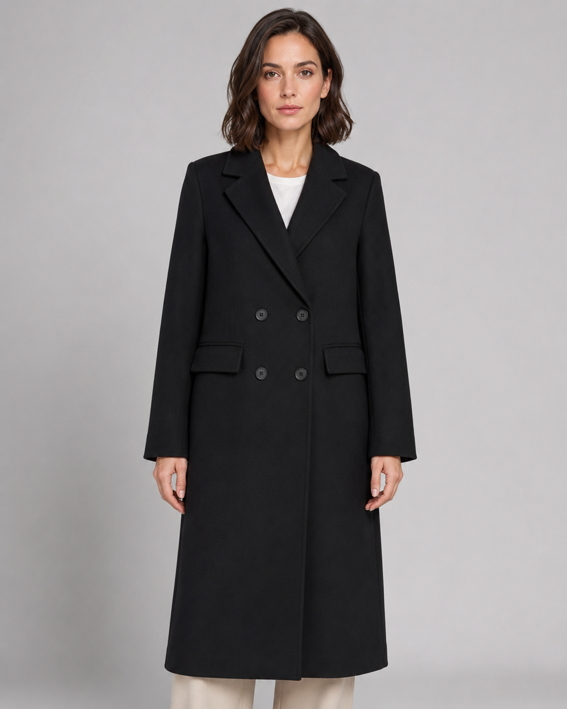 Women's Winter Coat - Long Double Breasted Wool-Style Coat