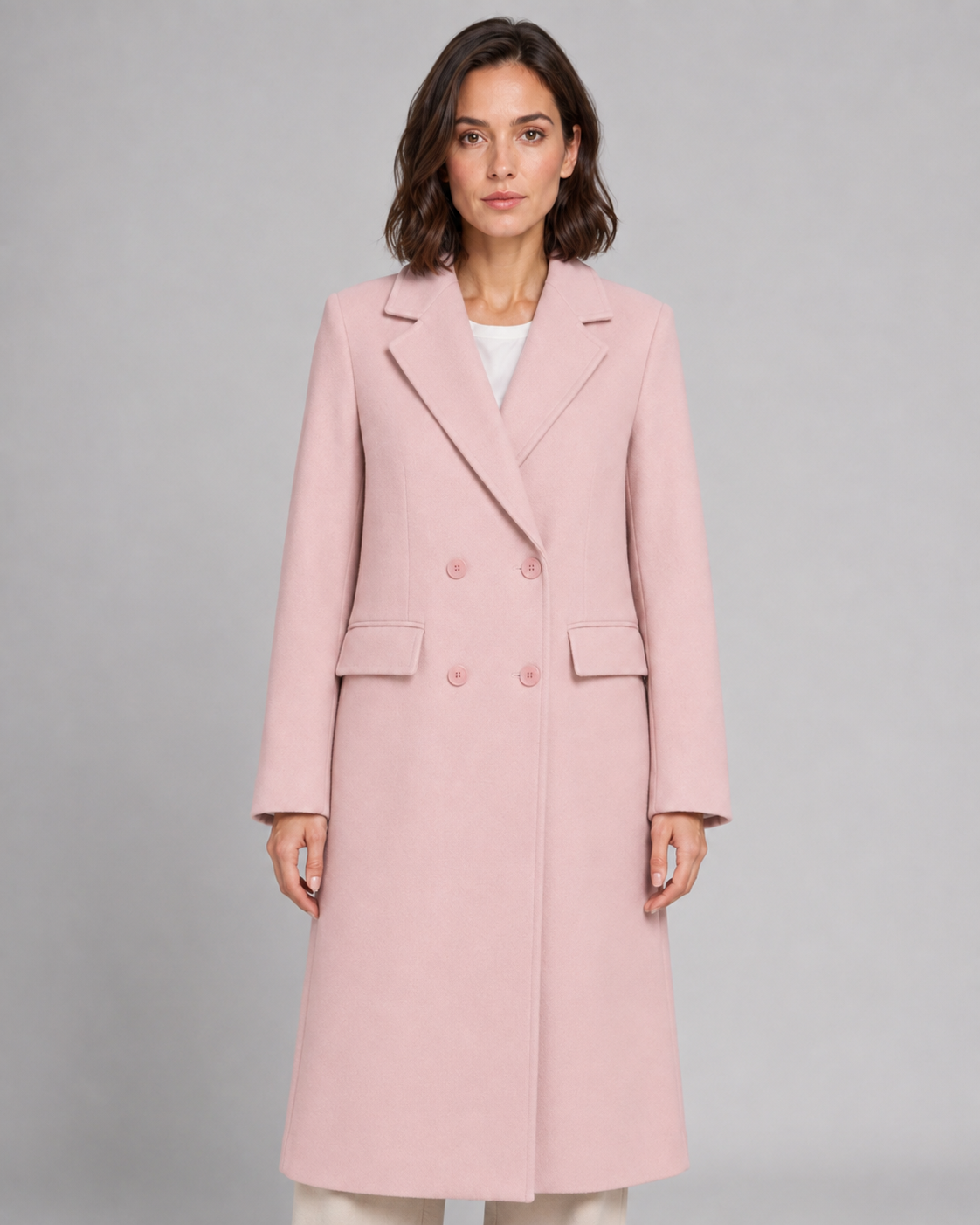 Women's Winter Coat - Long Double Breasted Wool-Style Coat