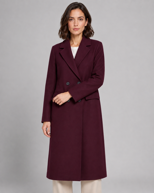Women's Winter Coat - Long Double Breasted Wool-Style Coat